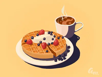 Coffee and waffles annamukhina breackfast breakfast time coffee coffee and waffles cup of coffee food food illustration illustration illustration daily plate time waffles yellow