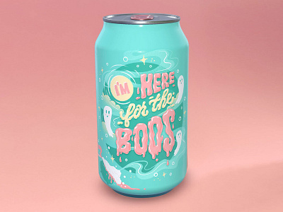 "Here for the Boos" Can Label 3d beer beer label can design ghost pun halloween halloween quote hand lettering packaging design packaging label pop can procreate typography