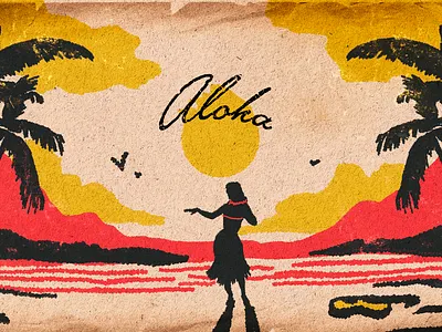 Aloha aloha hawaii illustration matchbook vintage