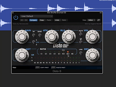Testing new skin for Disto-S vst analog audio audio app audio plugin compressor desktop app music music production sketchapp sound design ui ui design vst vst plugin vst skin