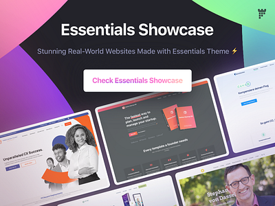 Essentials Showcase branding clean colors design envato gradient graphic design illustration layout logo pi pixfort prototype showcase theme themeforest ui web design website builder wordpress