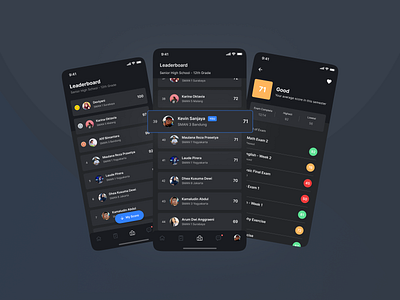 Smartdeck- Leaderboard (Dark Mode) android app dark mode e learning education illustration leaderboard minimal mobile online class online course online learning school school app score students teacher ui ui kit ux