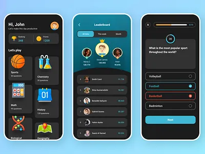 Quiz App UI Template Free Download education leaderboard quiz rank ranking test