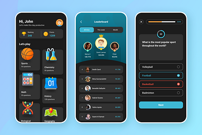 Quiz App UI Template Free Download education leaderboard quiz rank ranking test