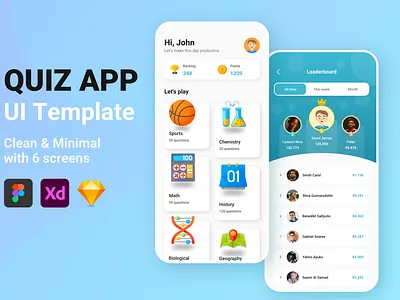 Quiz App UI Template Free Download education leaderboard quiz rank ranking test