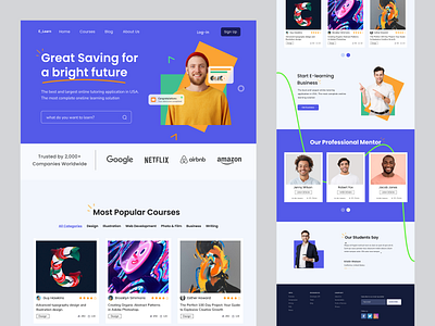 E-learning landing page agency design e learn e learn landing page e learn web e learning elearn elearning graphic design online class online education online learn ui ux web website