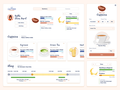 Caffeine Tracker Dashboard & UI Elements addiction caffeine tracker coffee dashboard design health health tracker illustration ui ux website