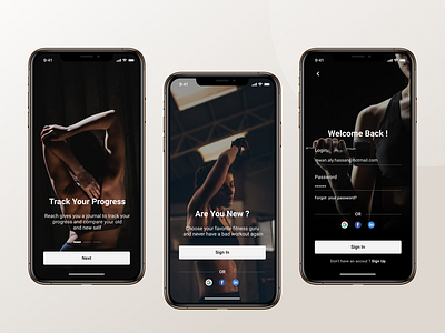 Fitness App app crossfit dark fitness girls gym health login nutrition onboarding sports