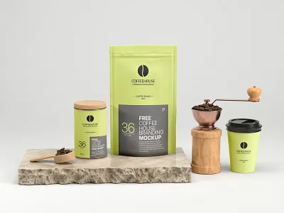 Free Coffeehouse Branding Mockup branding cafe coffee coffee bag coffeehouse design free jar mockup mockup template packaging
