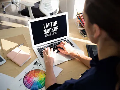 Workplace Laptop Screen Mockup Set abstract clean design device display laptop mac macbook mockup phone mockup presentation realistic simple smartphone theme ui ux web webpage website