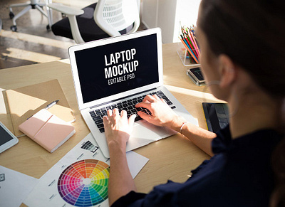 Workplace Laptop Screen Mockup Set abstract clean design device display laptop mac macbook mockup phone mockup presentation realistic simple smartphone theme ui ux web webpage website