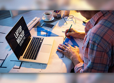 Workplace Laptop Screen Mockup Set abstract clean device display laptop mac macbook mockup phone phone mockup presentation realistic simple smartphone theme ui ux web webpage website