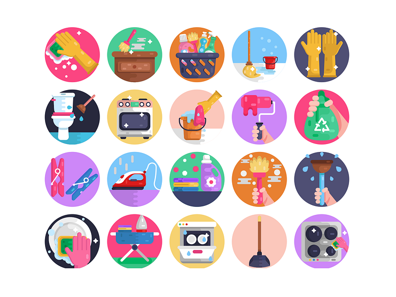 Home and Office Cleaning Icons clean cleaning clothes coloured icons flat icons fold clothes home icon icons icons pack laundry laundry basket office vector vectors washing machine