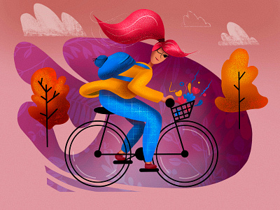 Girl On A Bike 2d 2d illustration activity apple pencil autumn bicycle bike character design cycling cyclist fall flat illustration girl character joy procreate ride sport vector