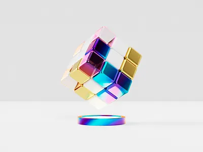 Cube - Light 3d 3d illustration b3d blender c4d cinema 4d concept cube cycles game gold illustration iridescent multicolors render rubik rubiks cube toy vintage white