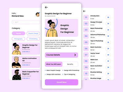Online Course Mobile App Exploration clean ui daily ui exploration mobile app online course ui ui inspiration ui ux ui ux design