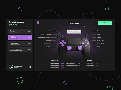 Rocket League Coaching App - Pro Binds app coaching dark dashboard esport figma rocket league ui ux wiip