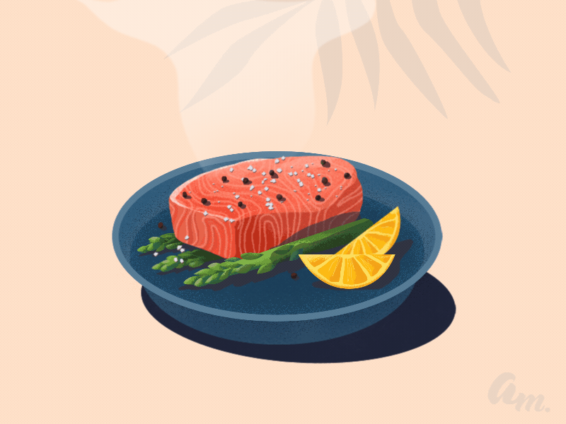 Salmon, asparagus and lemon 4ingredients annamukhina asparagus daily illustration food food illustration illustration lemon photoshop plate salmon smoke steem tasty texture