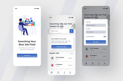 Job Finder App job finder ui job searching app minimal mobile app mobile ui modern design online job apply online jobs searching ui uidesign user interface ux
