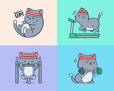 Cat with Workout Habit animal cartoon cat character cute empower illustration lift pull up workout