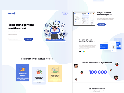 Kamkaj - Time management App Landing page app design app landing page clean dashboard landingpage landingpage design mobile app modern design timemangementapp ui uidesigner user interface ux ux designer website