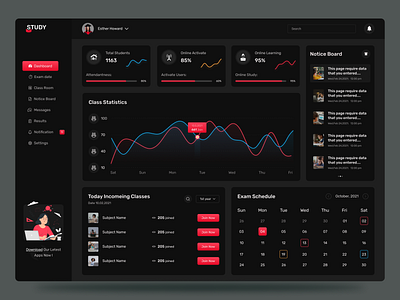 Education Dashboard - UI Design admin panel admin theme analytics dark dark dashboard dark mode dashboard design education dashboard interface minimal modern online class online education online learning ui design ui interface uiux web design website