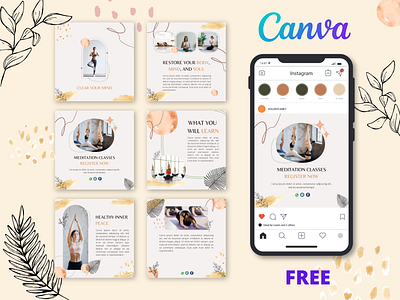 Healthy Yoga Social Media Template (Canva Free) canva illustration layout watercolor yoga