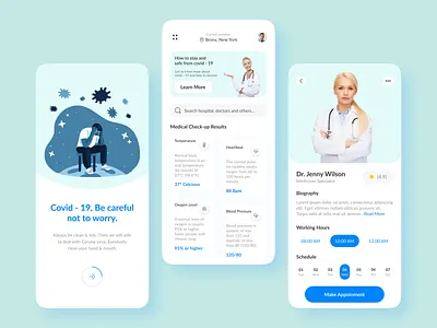Covid - 19, Disease & Health Care Mobile UI app app design corona corona virus covid covid 19 covid 19 doctor health health app health care medical medicare mobile mobile apps mobile ui pandemic ui ui design ux