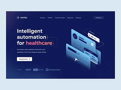 Onnto | Healthcare automation design system healthcare healthcare app healthcare automation healthtech healthtech website hero section landing page management tool medical app medical product medicine product page saas saas website schedule app visual identity