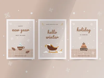 Printable Season Greeting Cards greeting illustration new year printable season greeting ui vector visual design warm winter