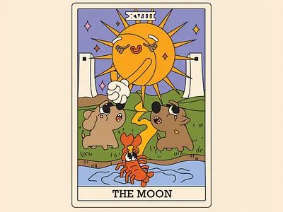 The moon card card character character design design flat illustraion tarot cards vector illustration