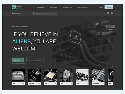 Crazy Alien concept cpu design desktop e commerce shop figma gaming gaming setup gpu hardware hdd motherboard pc pc building ram ui ux