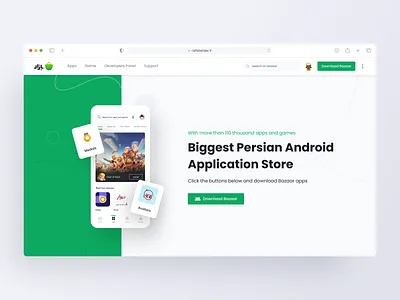Download Bazaar Web Page android app store avatar badges bazaar clean design google play green landing light theme minimal mobile app product design site ui ux web web design website