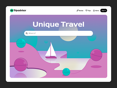 Unique Travel Illustration | Web Illustration chill clean design creative illustration creative web illustration main page illustration nature perfect colors space travel trip ui ui illustration unique landscape vector illustration web web design web illustration weird weird landscape