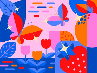 🍊Unsplash | Geometric Illustration🍓 butterfly colorful digital illustration flat fruits geometric graphic design illustration illustrator minimal modernist orange shapes strawberry vector vector art