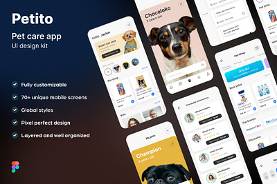 Petito Pet Care App UI Kit appointment commerce delivery health order pet care pet food shopping tracker vaccination tracker veterinary