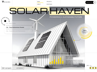 SOLAR HAVEN Company Website autonmous home clean energy eco design eco friendly energy efficiency energy saving environmental green tech innovation landing page modern srchitecture modern tech renewable energy solar energy solar panels sustainability sustainable future ux website wind turbines