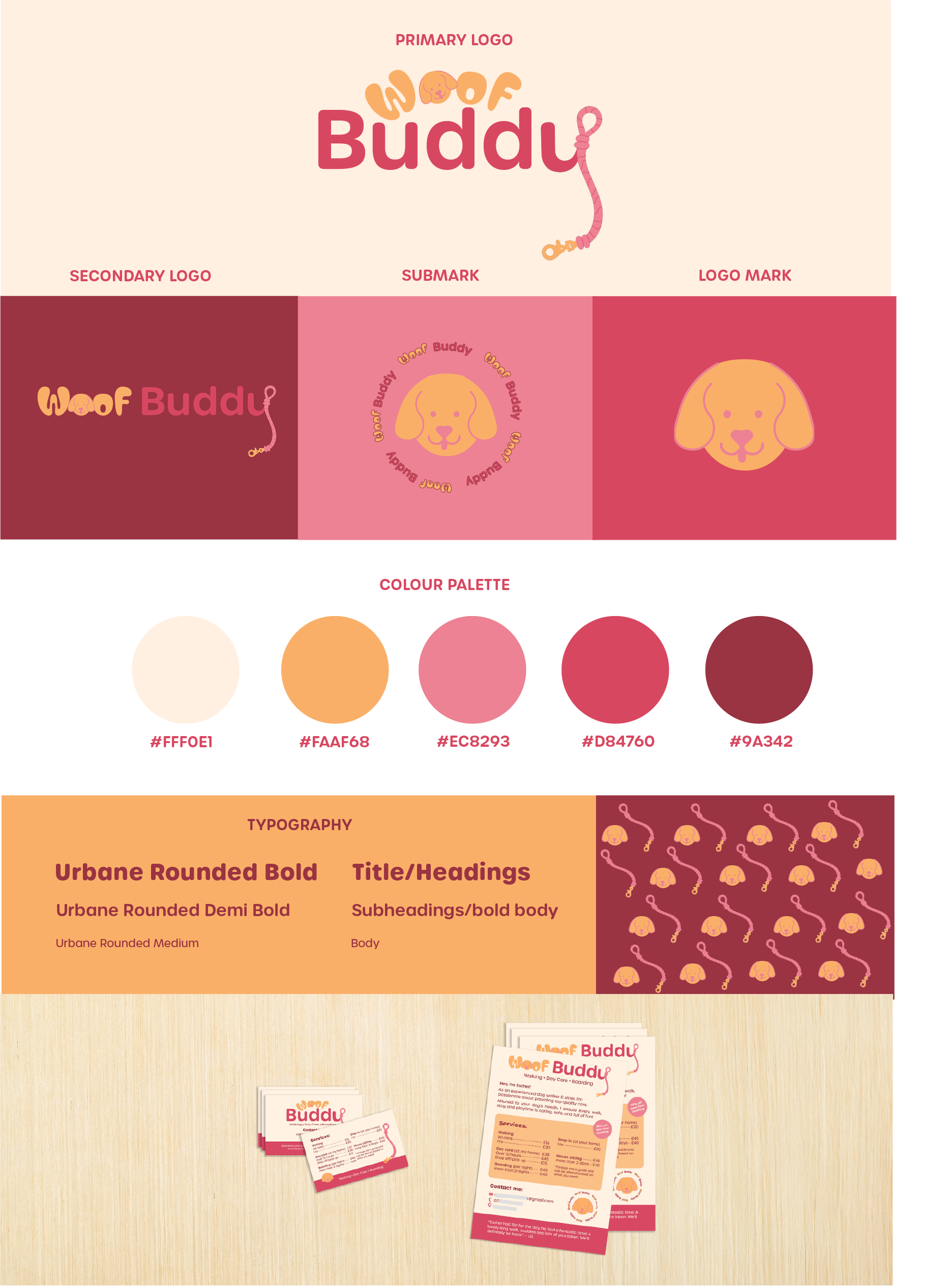 Woof Buddy - Client Project buddy business card client dog walking branding dog woof flyer graphic design illustrator photoshop pink procreate