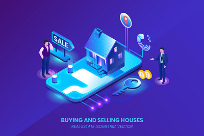 Buy and Sell Real Estate - Isometric Vector 3d 3d illustration app application concept design eps illustration illustrations isometric isometric vector jpg presentation real esate ui unique vector web design web development website