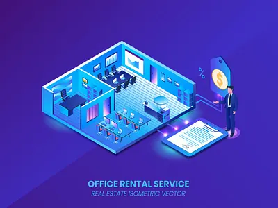 Office Rental Service - Isometric Vector 3d 3d animation 3d illustration app application concept design eps illustration illustrations isometric isometric vector jpg presentation ui unique vector web design web development website
