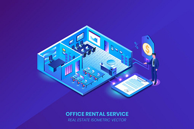 Office Rental Service - Isometric Vector 3d 3d animation 3d illustration app application concept design eps illustration illustrations isometric isometric vector jpg presentation ui unique vector web design web development website