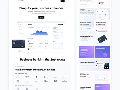 Novel Financial Landing Page banking branding dashboard features landing