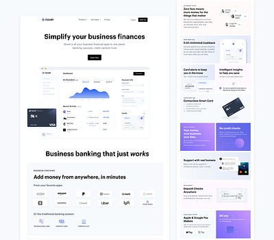 Novel Financial Landing Page banking branding dashboard features landing