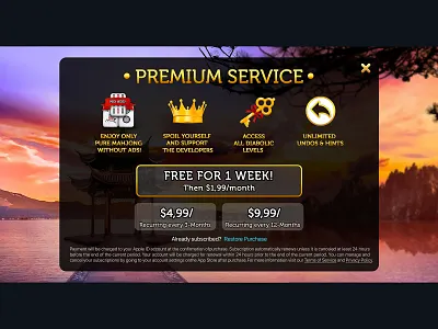 Mobile Game Pop-up "Premium Service" Subscription app app design design game game ui illustration mobile game pop up popup subscription ui ux
