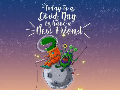 Today is a good day ... for another illustration. alien back to school characters dino earth fool friendly friends galaxy illustration joke kids madebyhand moon ovni phrases t rex today is tyrannosaurus rex ufo