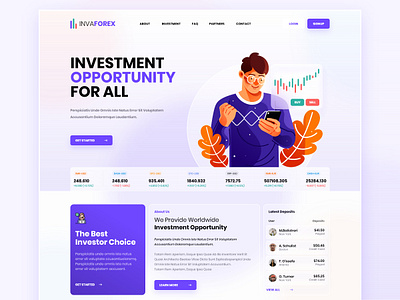 InvaForex clean design design forex forex landing page forex trading gradient illustration landing page trading ui user experience user interface ux web design