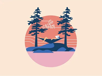 Go North Series bay of islands canada great lakes hammock illustration la cloche mountains manitoulin island nature pastels pine tree relaxation rural sunset suntan vacation