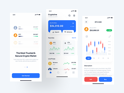 Cryptoline - Crypto Market App UI Kit balance coins crypto cryptocurrency design emoney finance financial ios mining mobile money stock ui ui8 uidesign uikit ux wallet