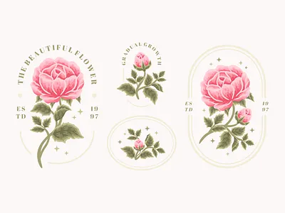 Aesthetic Pink Rose Flower Logo Elements aesthetic beauty bloom blossom botanical botany branding digital art feminine floral florist flower flower illustration illustration logo nature peony pink rose templates