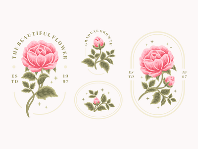 Aesthetic Pink Rose Flower Logo Elements aesthetic beauty bloom blossom botanical botany branding digital art feminine floral florist flower flower illustration illustration logo nature peony pink rose templates